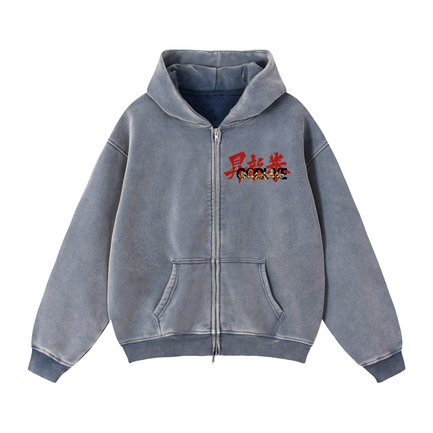 GLK KANJI Zip-Through Boxy Fleece Hoodie