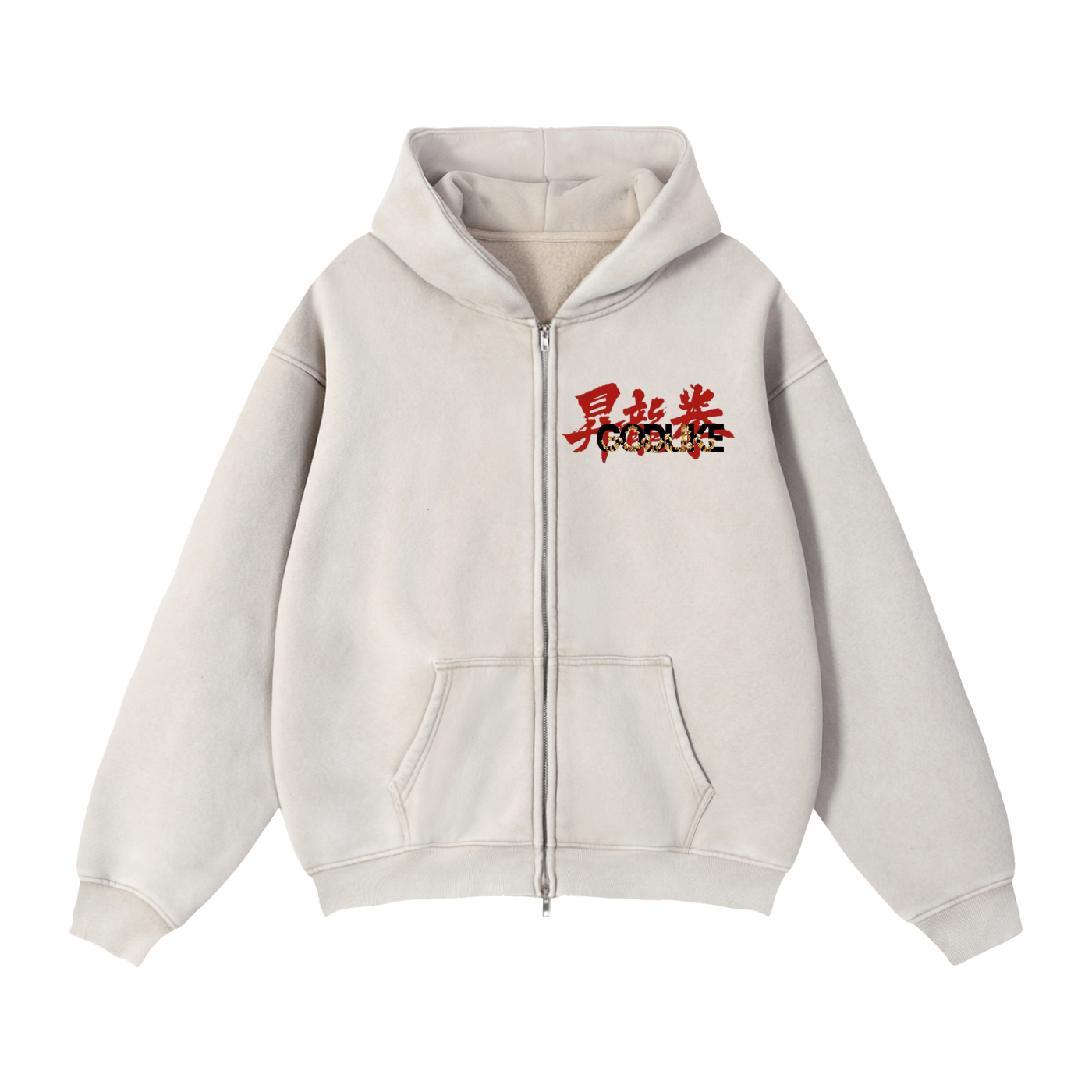 GLK KANJI Zip-Through Boxy Fleece Hoodie