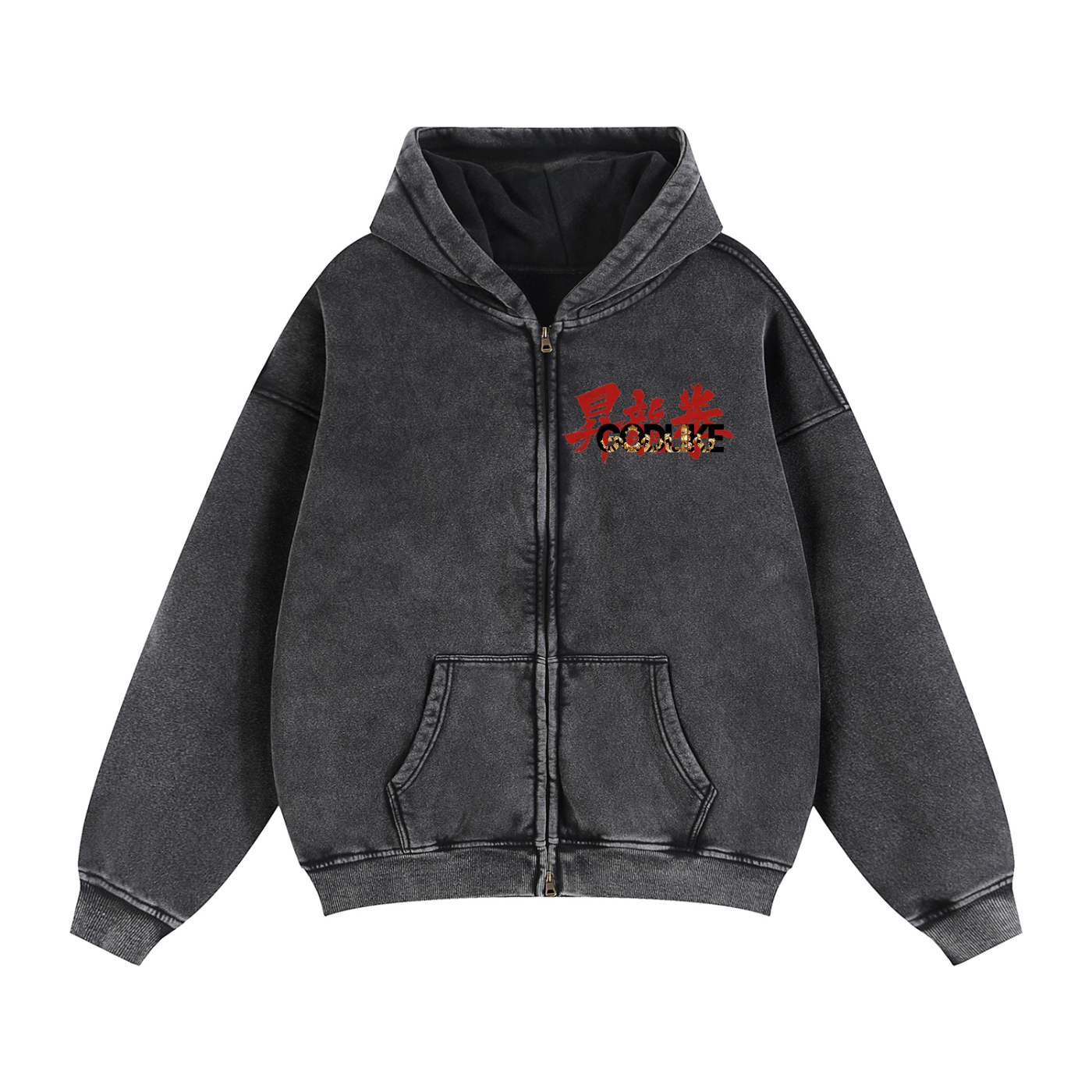 GLK KANJI Zip-Through Boxy Fleece Hoodie