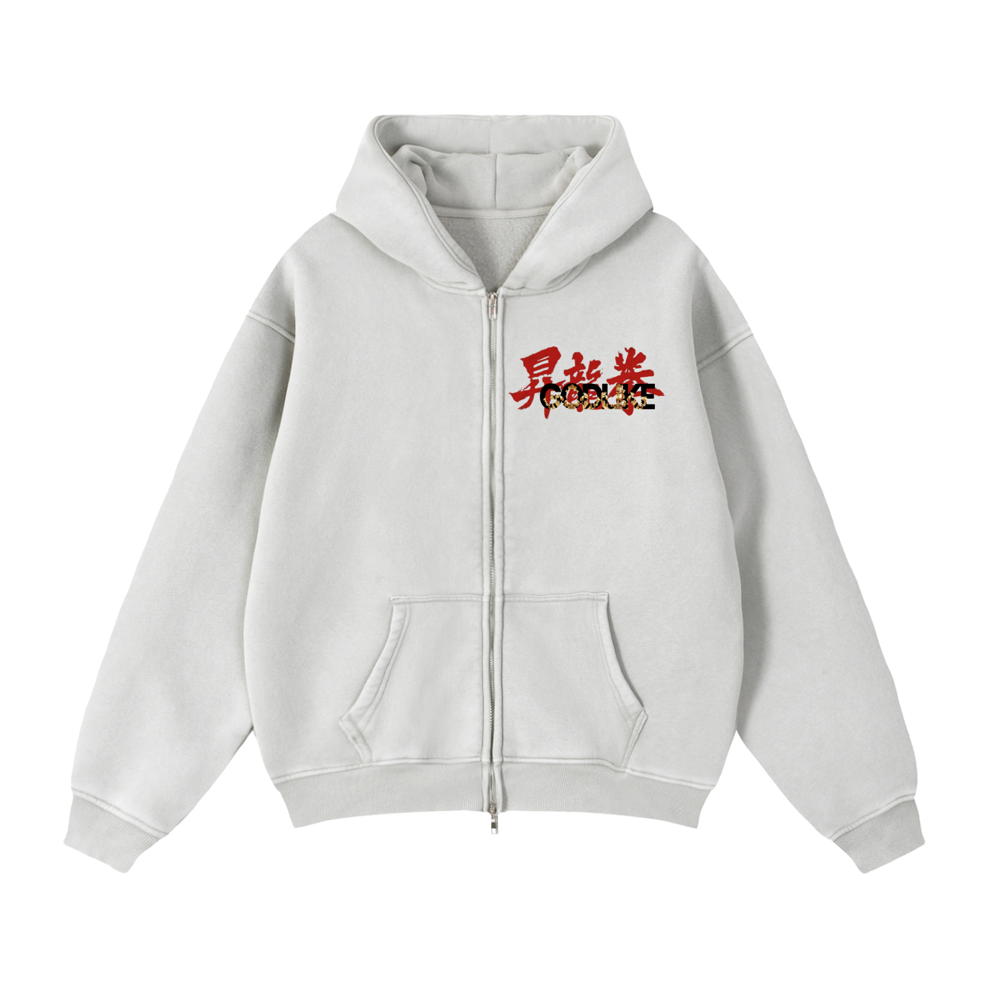 GLK KANJI Zip-Through Boxy Fleece Hoodie